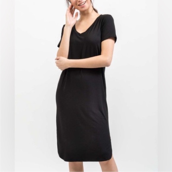Jackson Rowe Black V-neck T-shirt Midi Dress Size Small - Picture 2 of 8